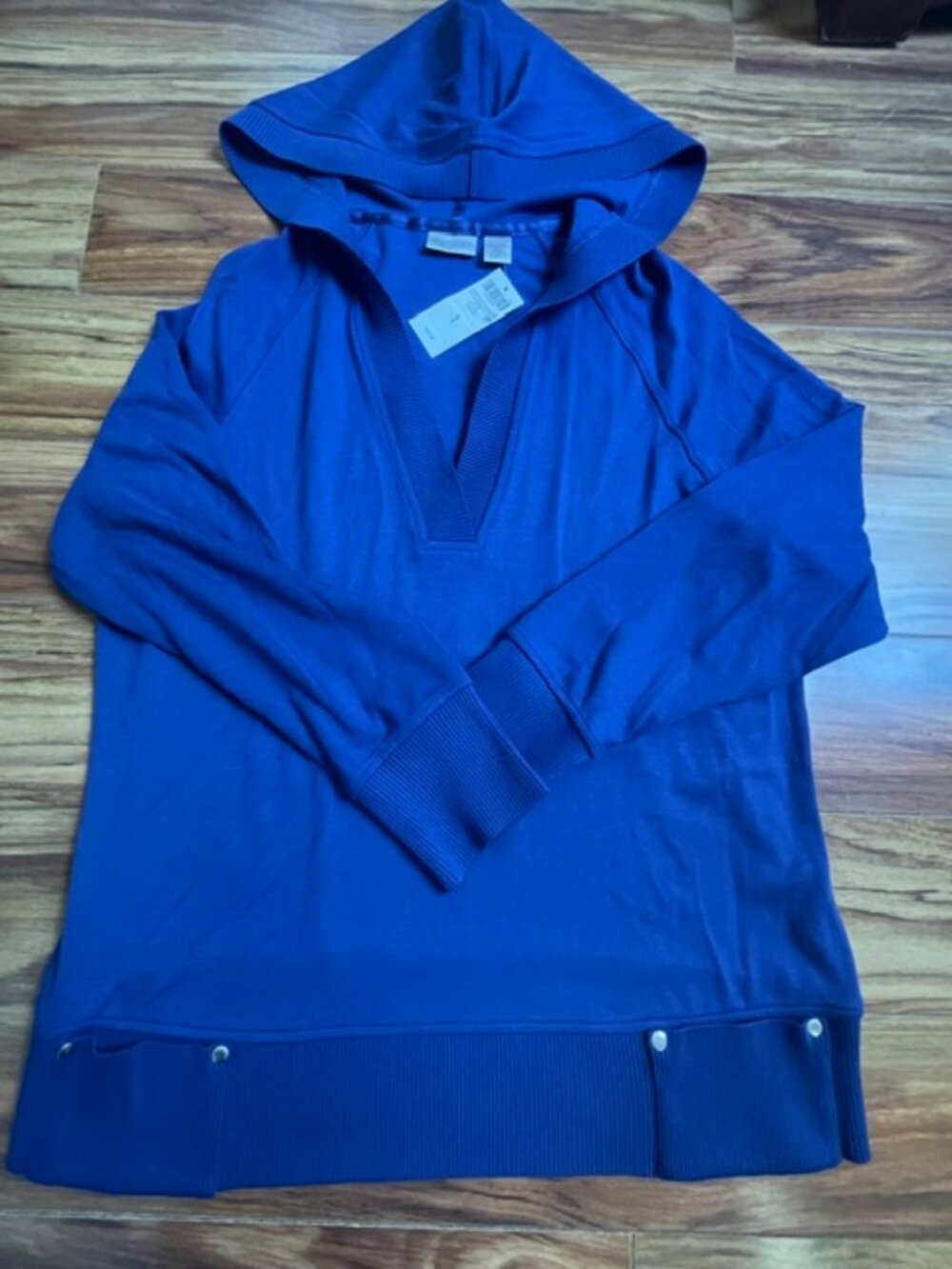 Zenergy by Chicos Women's Charlie Hooded Pullover Sweater, Blue, Size 1